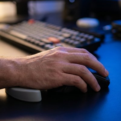 Repose poignet pour souris | ErgoGris Pro™ droitier sur bureau