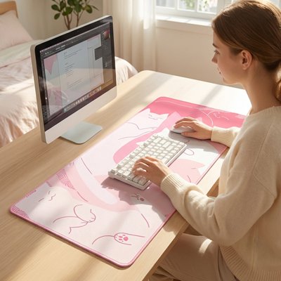 Sous-main bureau | ComfortDesk Fusion™ rose motif de chat
