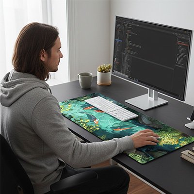Tapis de souris XXL | Étang Impérial™ jeunne homme a son bureau