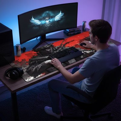 Tapis de souris gamer | ShadowStrike Pad™ sur bureau clavier et souris