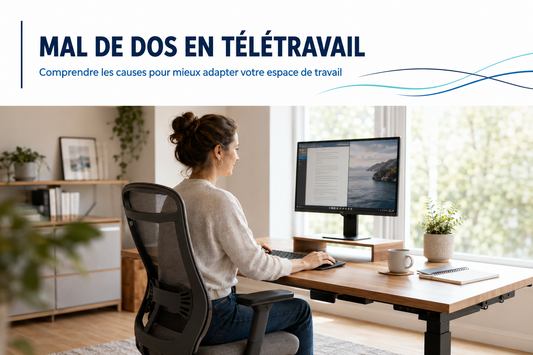 Télétravailleuse installée à un bureau ergonomique, illustrant les causes et les solutions liées au mal de dos en télétravail