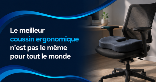 Coussin ergonomique posé sur un fauteuil de bureau, illustrant l’importance de choisir un modèle adapté à l’assise, au maintien et à la morphologie.