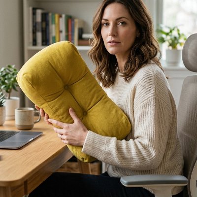 Coussin de dossier | SmartSupport™ jaune dans les main d'une femme