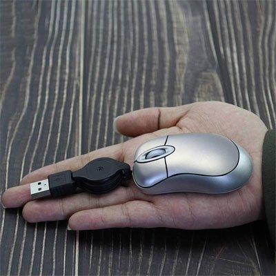 Mini souris filaire | MiniClick™ argen dans paume de main