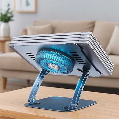  Support Refroidisseur pc portable​ en aluminium avec ventilateur haute performance et hauteur ajustable. Conçu pour réduire la température du PC, prolonger la durée de vie des composants, améliorer la circulation d'air et offrir une expérience de travail ou de jeu plus confortable.