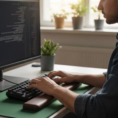 Repose poignet avec homme tappe sur clavier