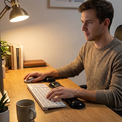Repose poignet clavier | ComfortCurve™ Noir homme a son bureau 
