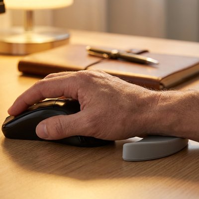 Repose poignet pour souris | ErgoGris Pro™ sur bureau de bois
