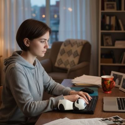 Repose poignets clavier | MiniZoo panda avec femme a son bureau