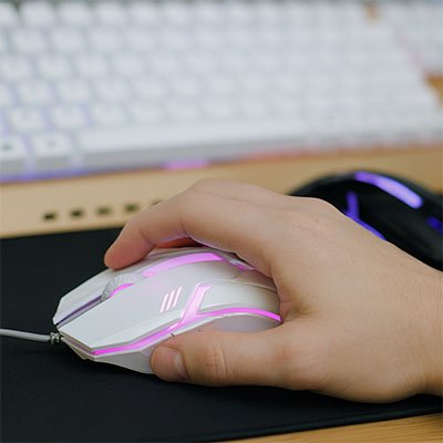 Souris ergonomique filaire | ClickForce™ blanche illumination rose