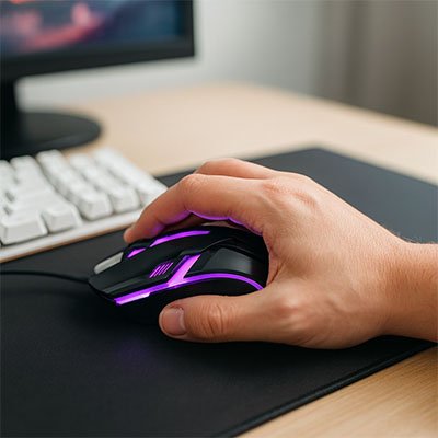 Souris ergonomique filaire | ClickForce™ noir illumination rose