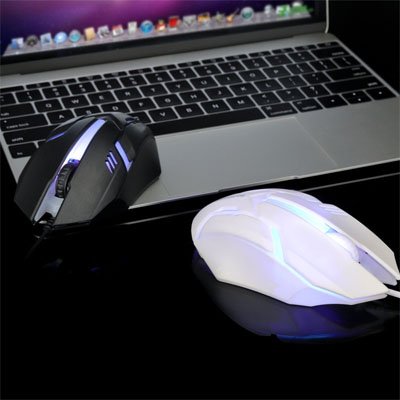 Souris ergonomique filaire | ClickForce™ blanche et noir sur bureau