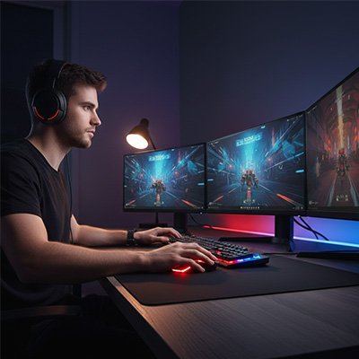 Souris filaire sur bureau gamer