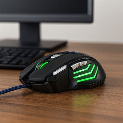 Souris filaire ergonomique | BattleMouse™ sur bureau