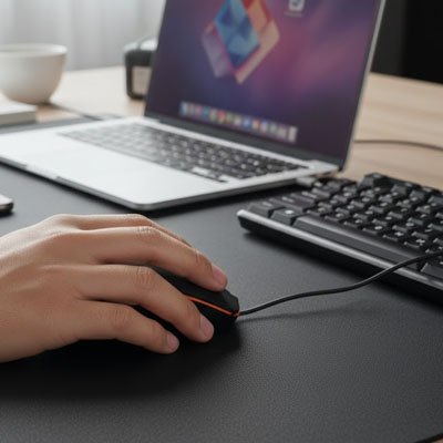 Souris filaire ergonomique | FlexClick™ sur bureau dans la main droite