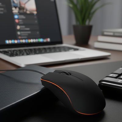 Souris filaire ergonomique | FlexClick™ sur bureau noir 