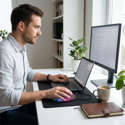 Souris pc | RGB Pulse™ sur bureau homme devant son ecran