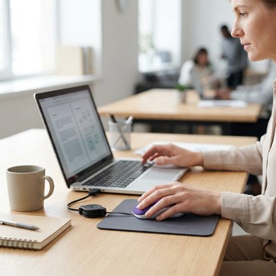 Souris pc portable| PrecisionMini™ violet sur bureau de bois