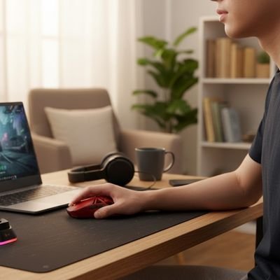 Souris pour gamer sans fil | SMAILWOLF™ rouge sur bureau 