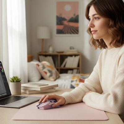 Souris sans fil bluetooth | ControlX™ sur sous main rose