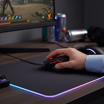 Souris sans fil gamer​ sur sous main lumineux