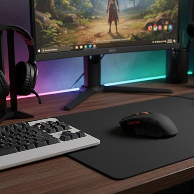 Souris sans fil gamer​  sur bureau noir
