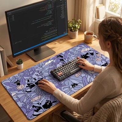 Sous-main bureau violet femme a son bureau