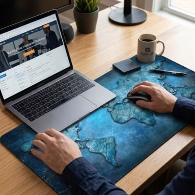 Sous main bureau | DeskAura™ sur bureau de bois