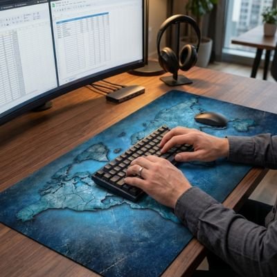 Sous main bureau | DeskAura™ sur bureau avec main sur clavier