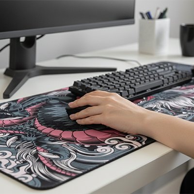 Sous main bureau avec main sur souris 