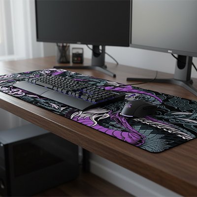 Sous main bureau mauve calvier et souris dessu