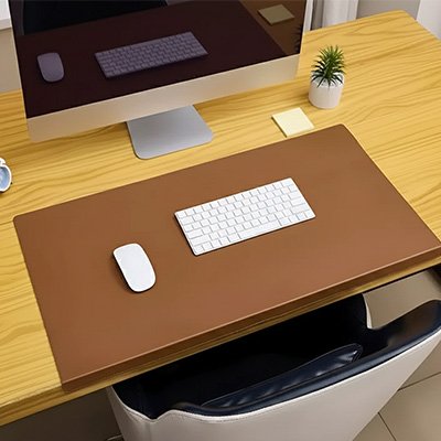 Sous main cuir bureau avec souris et clavier sur bureau