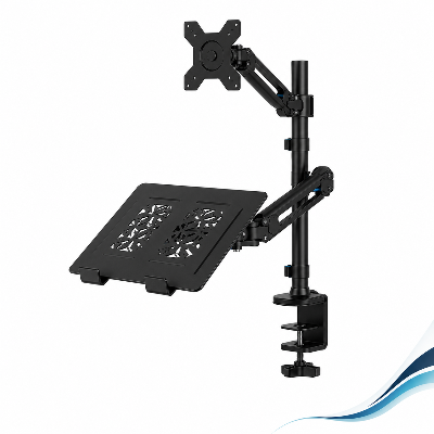 Support ergonomique pour ordinateur portable EspaceView avec bras articulé sur fond blanc.