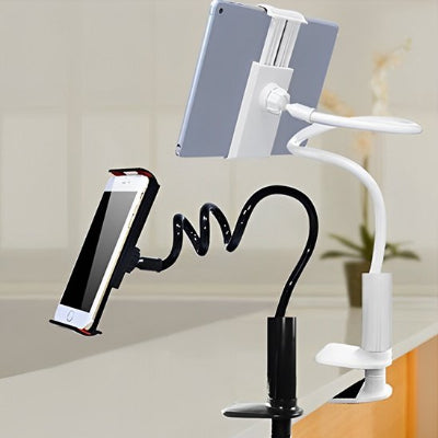 Supports flexibles pour tablette et smartphone avec bras col de cygne réglable, fixation par pince sur bureau, parfaits pour le télétravail, la lecture, les appels vidéo et une utilisation mains libres à la maison ou au bureau.