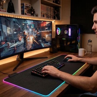 Tapis de bureau | NeoDesk™ sur bureau de bois