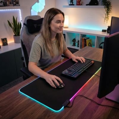 Tapis de bureau | NeoDesk™ femme a son bureau