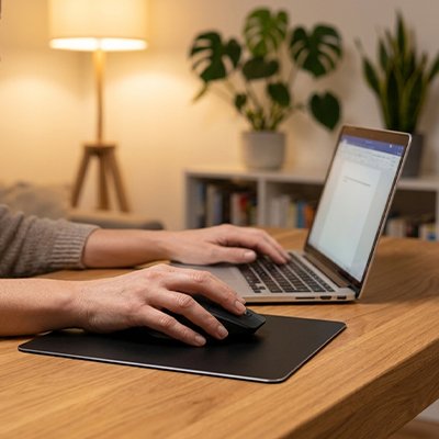 Tapis de souris Aluminium | SteelPad™ sur bureau de bois