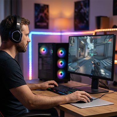 Tapis de souris Aluminium | SteelPad™ argent sur bureau homme game