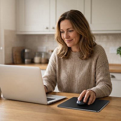 Tapis de souris Aluminium | SteelPad™ femme a son bureau 