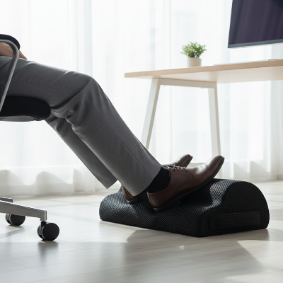bureau-repose-pieds_forme nuage sur planche homme en chaussure assis sur chaise de bureau pied poser dessu