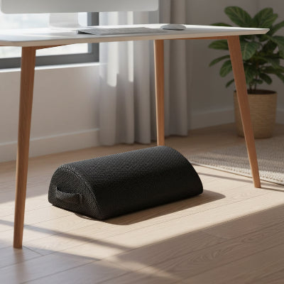 Repose-pieds en mousse CloudStep Ergo noir placé sous un bureau