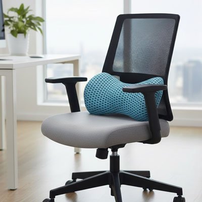 Coussin lombaire bleu sur chaise bureau