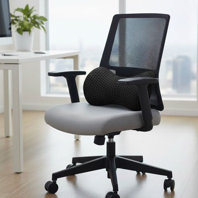 Coussin lombaire noir sur chaise bureau