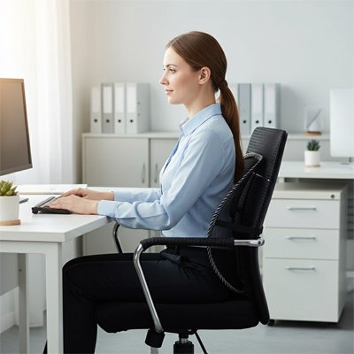 Coussin lombaire avec femme assise sur chaise