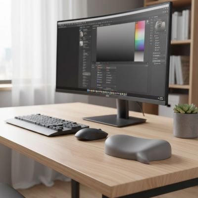 repose poignet ergonomique gris sur bureau