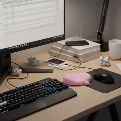 repose poignet ergonomique rose sur bureau