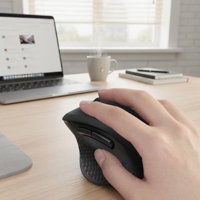 Souris ergonomique vue proche dans main