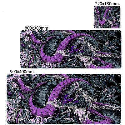 Sous-main bureau Dragon Chinois violet et gris, montage de formats incluant le petit modèle retiré de l’offre