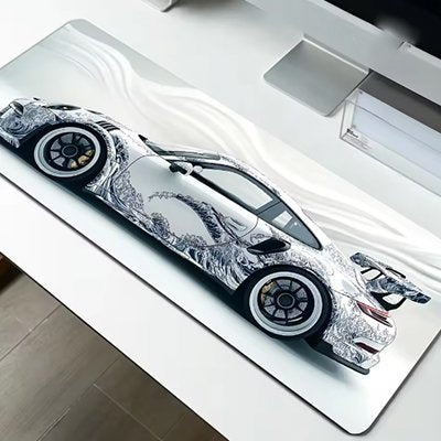 Sous-main bureau voiture Échappée Sportive à motifs de vagues vu en biais