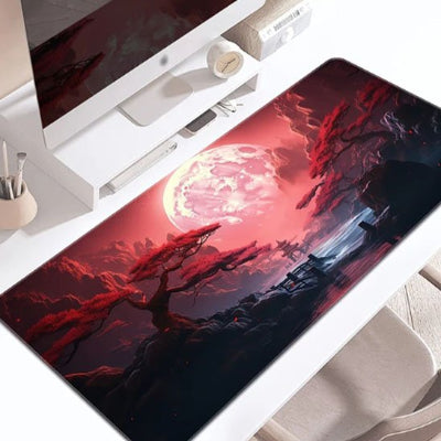 Sous main de bureau Luna Sakura rouge à paysage lunaire vu en biais